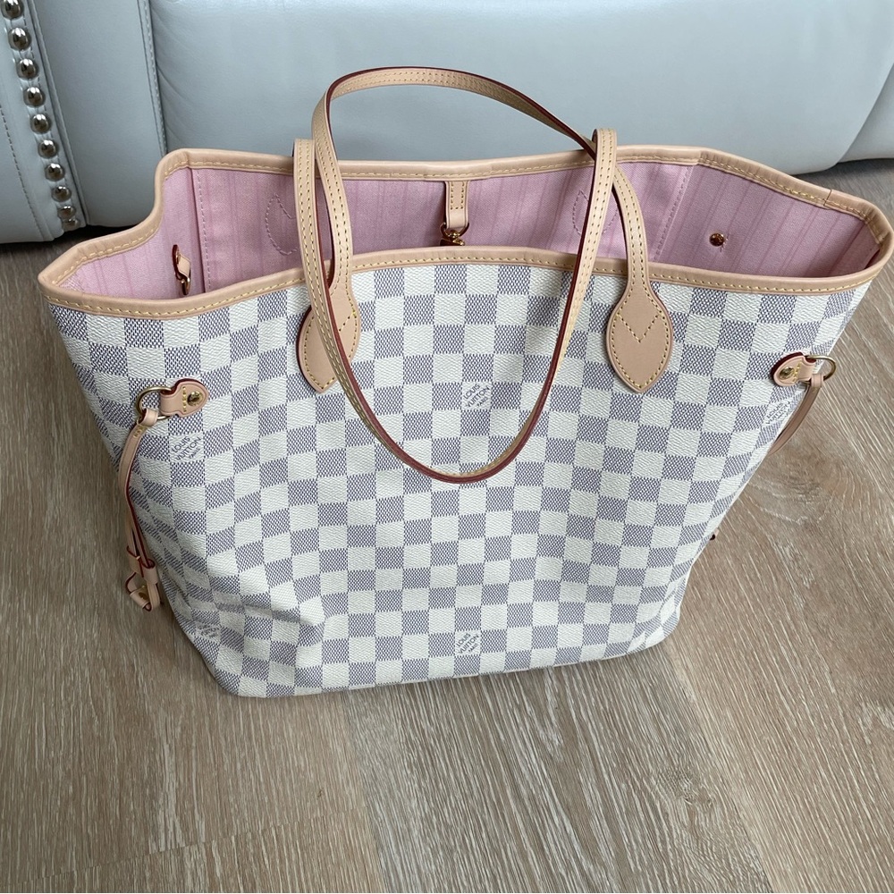 Authentic Louis Vuitton Neverfull MM Azur Rose Ballerine Tote Bag - Picture 1 of 9